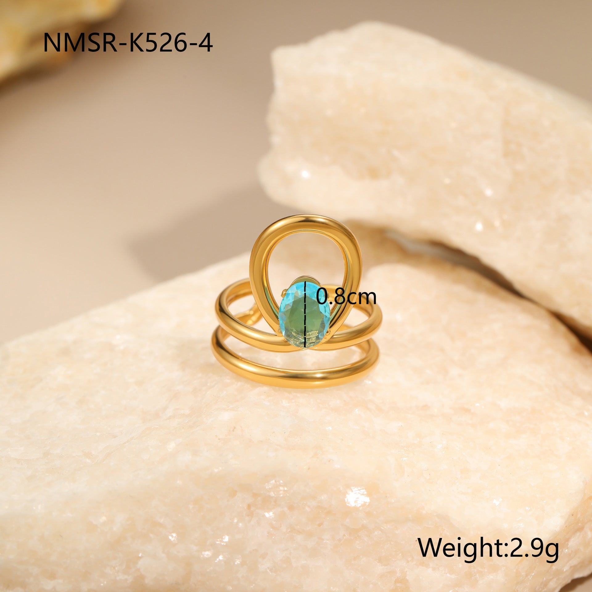 Wholesale Hollow irregular blue zircon stainless steel ring gold-plated ring